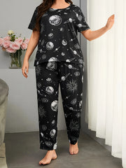 Planet Print Pajamas Set - Tee & Pants Loungewear