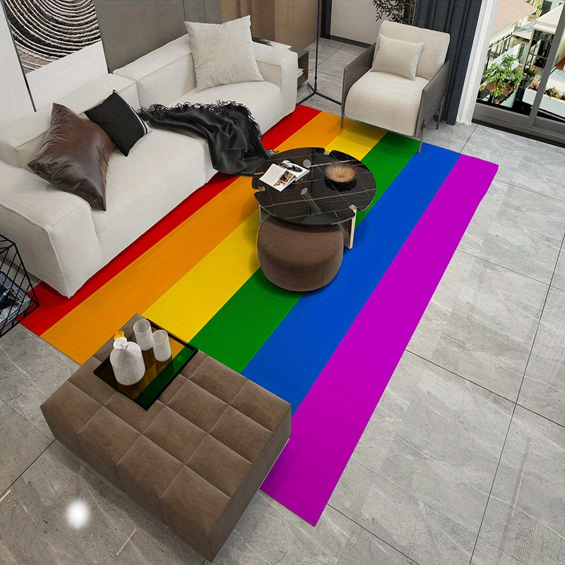 Rainbow Living Room Rug, Stain Resistant, Soft & Thick, Machine Washable