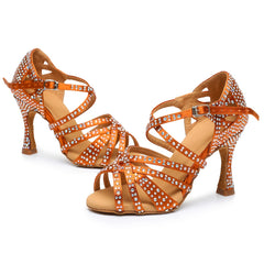 Latin Dance Shoes for Women High Heeled Peep Toe with Cross Strap
