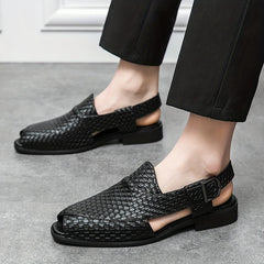 Men's Woven Effect Sandal Shoes Peep Toe Slip on Shoes
