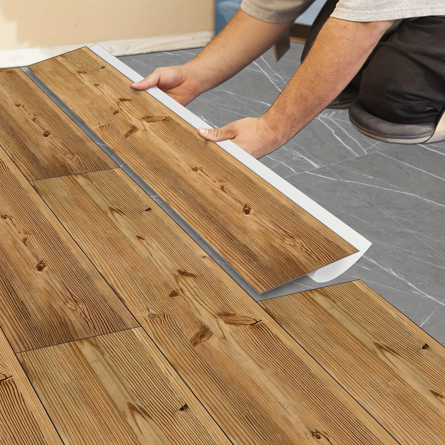 Gray Wood Flooring Peel And Stick Tiles Waterproof for Bathrooms and Kitchens