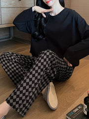 Cozy Pajama Set Long Sleeve Top & Plaid Pants Women's Sleepwear