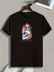 Mushrooms On Skull Print Men's Graphic T-shirt