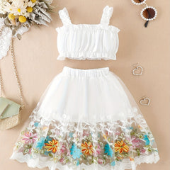 2pcs Baby Girls Camisole Top & Mesh Flower Skirt Set
