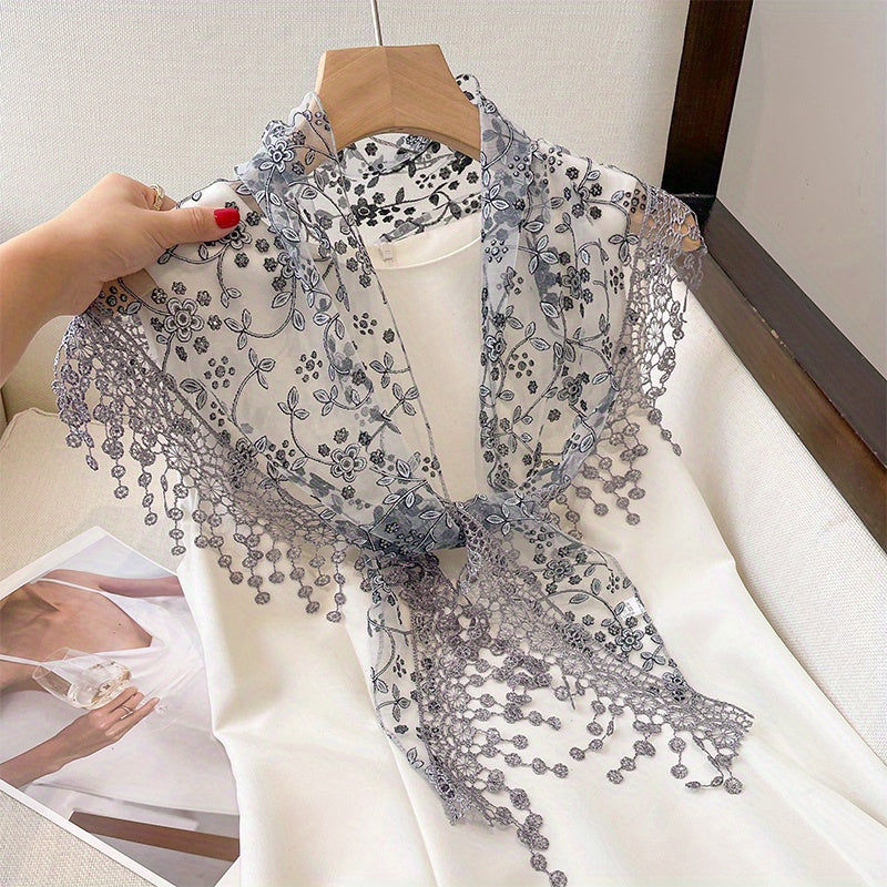 Hollow Lace Shawl Fringed Scarf Lightweight Breathable Shawl Wrap
