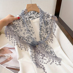 Hollow Lace Shawl Fringed Scarf Lightweight Breathable Shawl Wrap