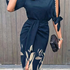 Floral Print Beaded Bodycon Dress with Cut Out Split