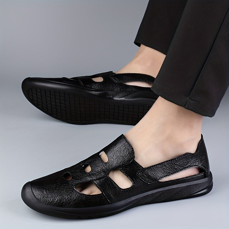 Men's No Tie Slip On Leather Sandals Smart Casual Walking Shoes