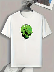 Green Skull Print Men's Comfy T-shirt for Summer