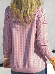 Lace Sleeve Knit Top - Round Neck