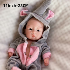 Realistic Newborn Baby Doll Pink Hoodie Soft Silicone Full Body Reborn Doll