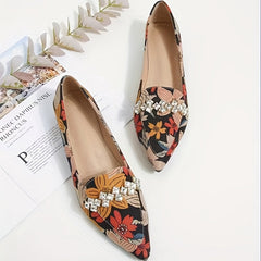 Women's Floral Print Flats Pointed Toe Slip On Fashionable Flat Shoes