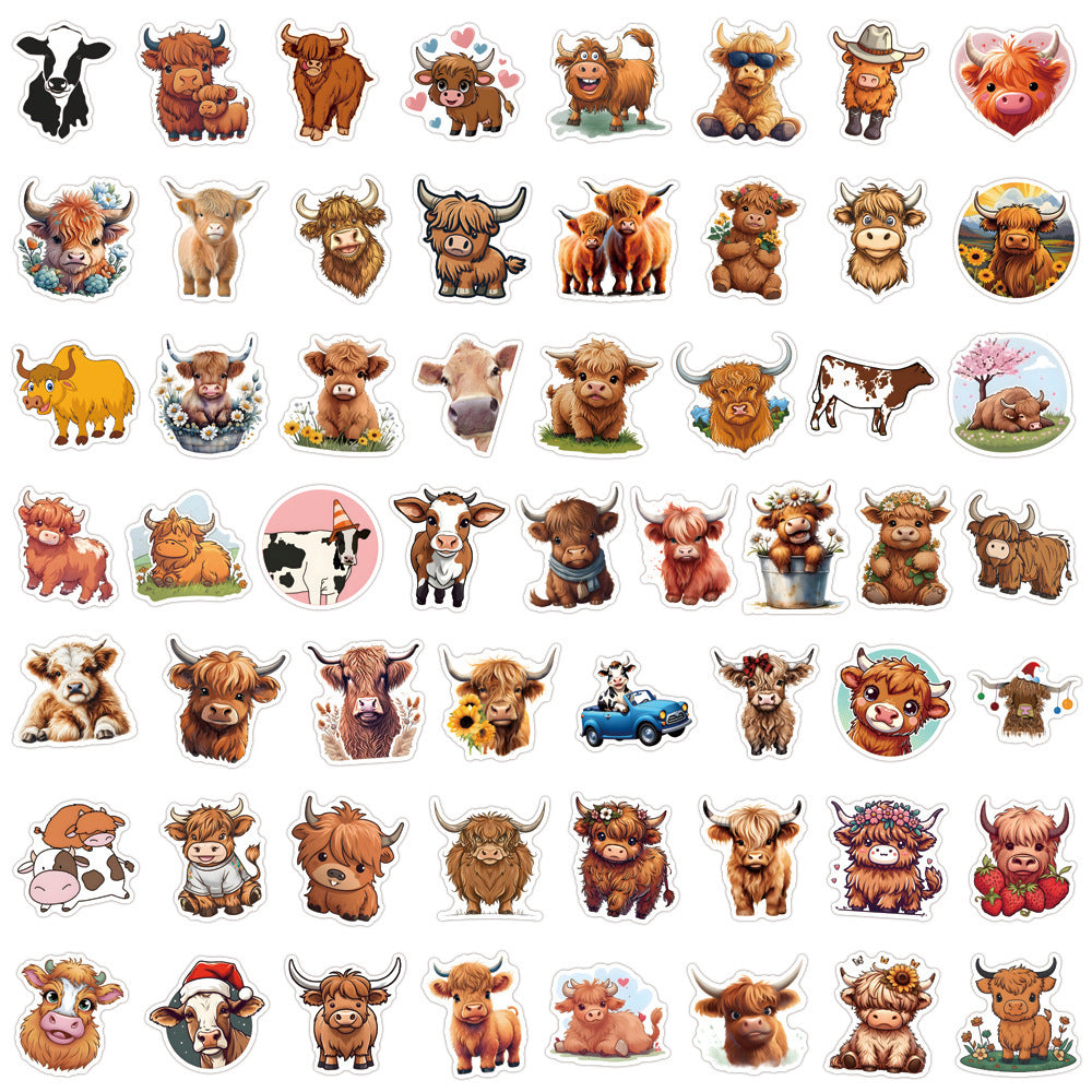 Highland Cow Stickers Vintage Vinyl Decals for Laptops Phones Cars Bikes