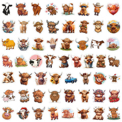Highland Cow Stickers Vintage Vinyl Decals for Laptops Phones Cars Bikes
