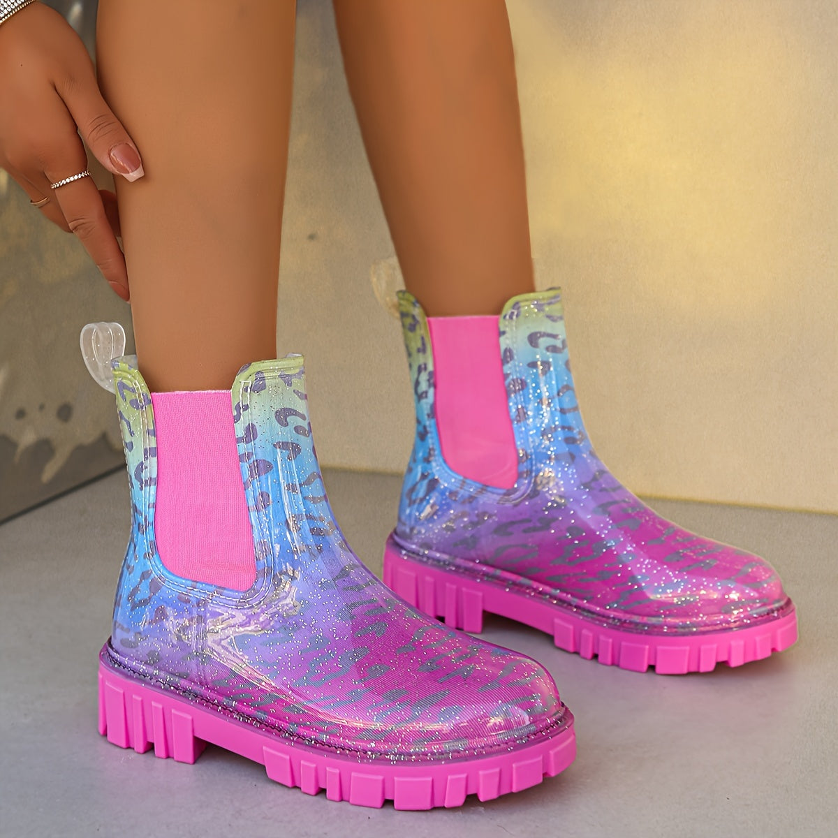 Pink Gradient Medium Tube Rain Boots