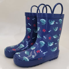 Boys' Cartoon Shark Slip-On Rain Boots Waterproof Non-Slip Outdoor Travel