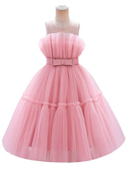 Sleeveless Puffy Princess Dress Bow Tulle Tutu Dress Wedding Flower Girls