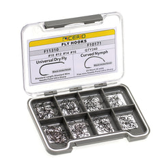 240pcs Fly Tying Hooks for Dry Wet Nymph Shrimp Barbed Curved Size 10 to 16