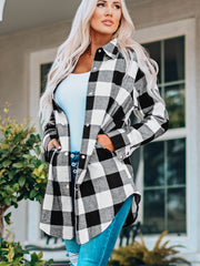Plaid Shirt Jacket Long Sleeve Casual Plaid Shacket For Spring & Fall Women's