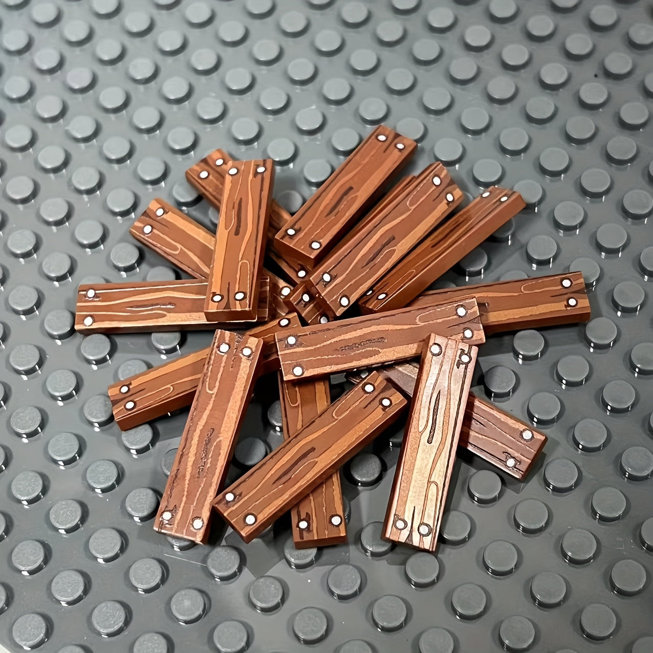 15pcs Wood Grain Building Block Accessories Deep Brown Decorations