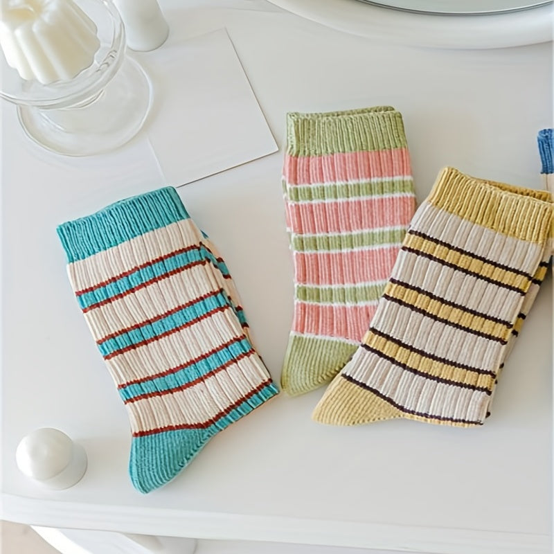 3 Pairs Colorblock Striped Socks - Women's Stockings
