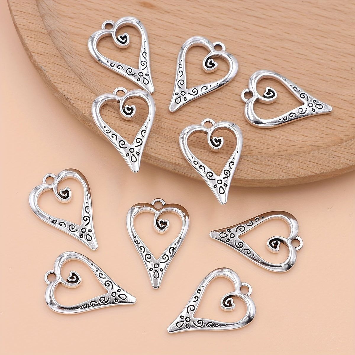 10pcs Silver Plated Heart Charm Vintage Pendant For Jewelry Making DIY