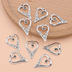 10pcs Silver Plated Heart Charm Vintage Pendant For Jewelry Making DIY