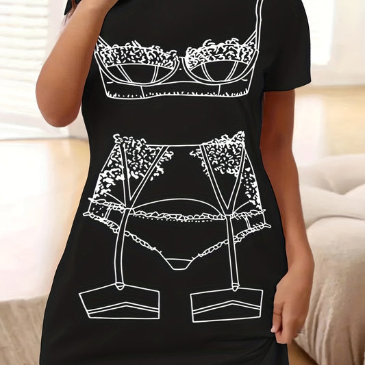 Women's Funny Lingerie Print Tee Dress