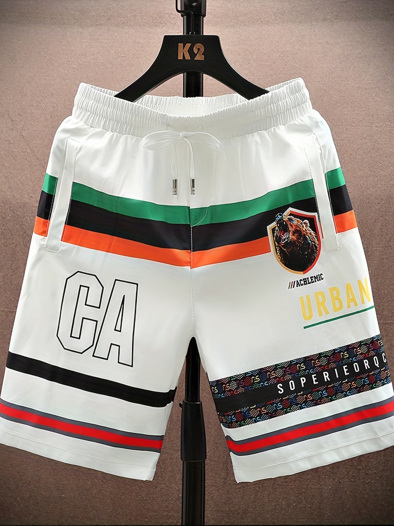 Bear Pattern Letter Print Striped Quick Drying Shorts
