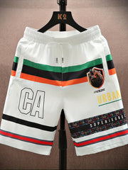 Bear Pattern Letter Print Striped Quick Drying Shorts