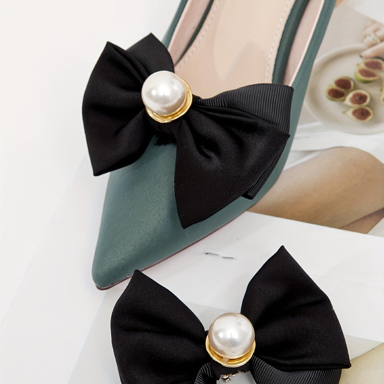 2pcs Faux Pearl Bowknot Shoe Clips For Wedding High Heels