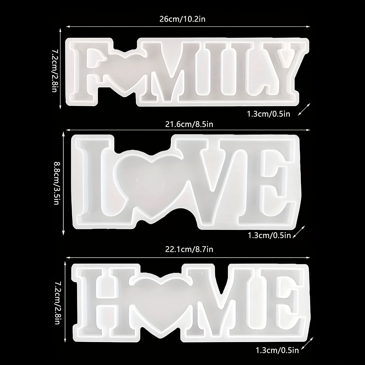 3Pcs Silicone Family Love Sign Alphabet Word Epoxy Resin Mold