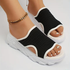 Women's Knitted Slide Sandals Open Toe Slip On Platform Slide Shoes
