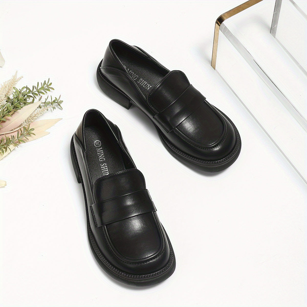 Women's Round Toe Loafers Soft Sole Chunky Shoes