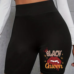 Queen Print Biker Shorts High Waist Women's Leggings