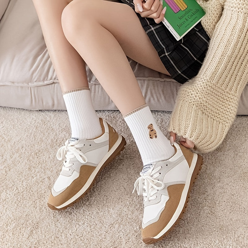 6 Pairs Women's Teddy Bear Mid Tube Socks