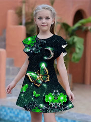 Butterfly Graphic Short Sleeve Dress Girls 3D Print Summer Gift