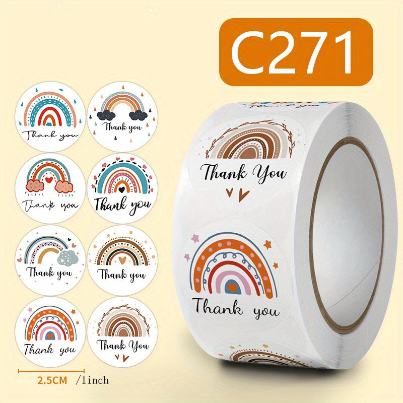 500 Sheets Cartoon Style Thank You Stickers for Holiday Decor