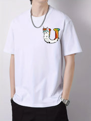 Cartoon Funny Unicorn Print Men's Cotton Graphic Crew Neck T-shirt