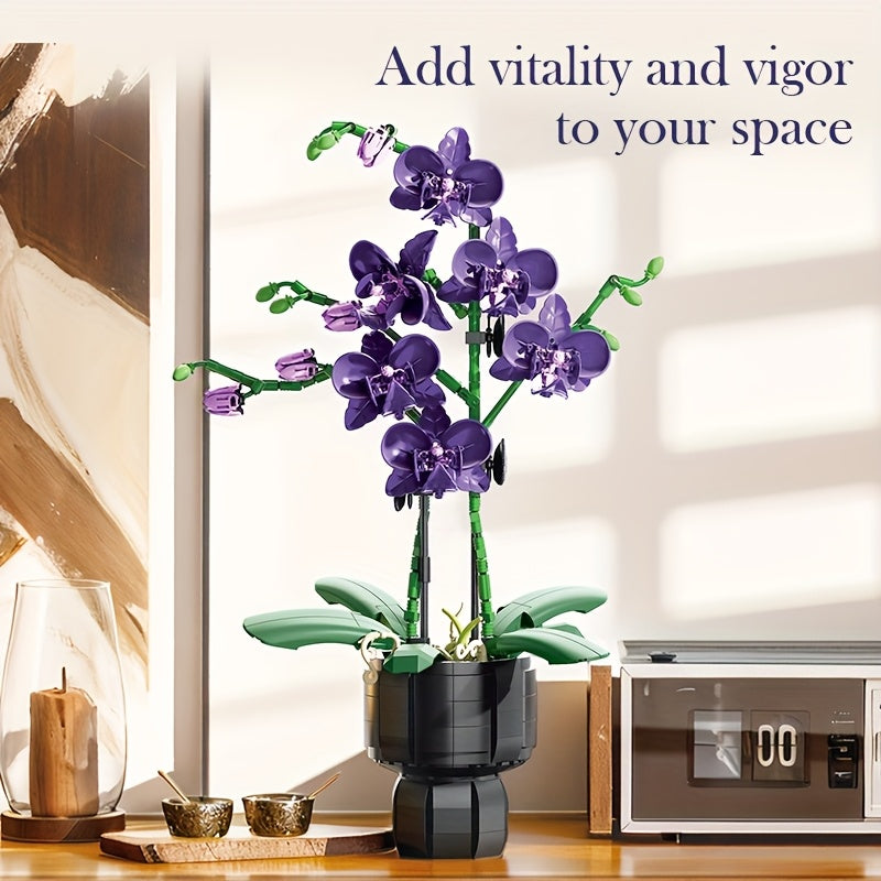 QIGU Building Blocks Bouquet Purple Orchid Floral Arrangement