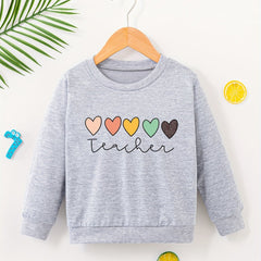 Hearts Print Sweatshirt For Girls Round Neck Pullover Tops