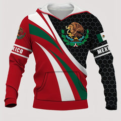 Mexican Eagle Print Hoodies Men Block Hoodie With Kangaroo Pocket