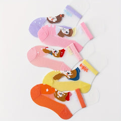 5 Pairs Girls Ice Silk Cotton Socks Breathable Elementary 1-11 Yrs Old