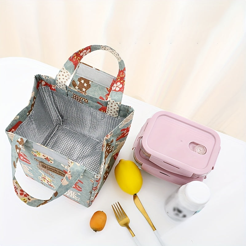 Flower Printed Insulated Lunch Bag - Reusable Aluminum Foil Lunch Box