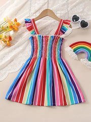 Toddler Girls Striped Ruffle A Line Princess Dress For Party