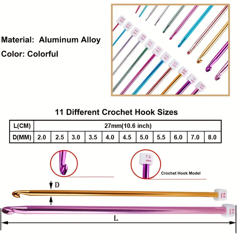 38pcs Tunisian Crochet Hook Set 2-8mm Aluminum Afghan Hook 3-12mm Plastic Needle