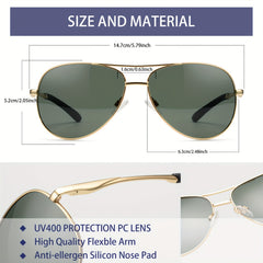Men's Oversized Aviator Sunglasses Golden Frame Green Lens