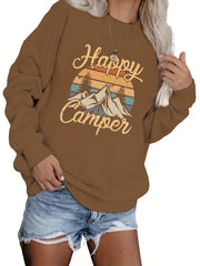 Mountain & Letter Print Pullover Sweatshirt Long Sleeve Crew Neck Sweatsh