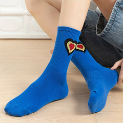 5 Pairs Heart & Striped Print Socks Mid Tube Socks Women's Stockings