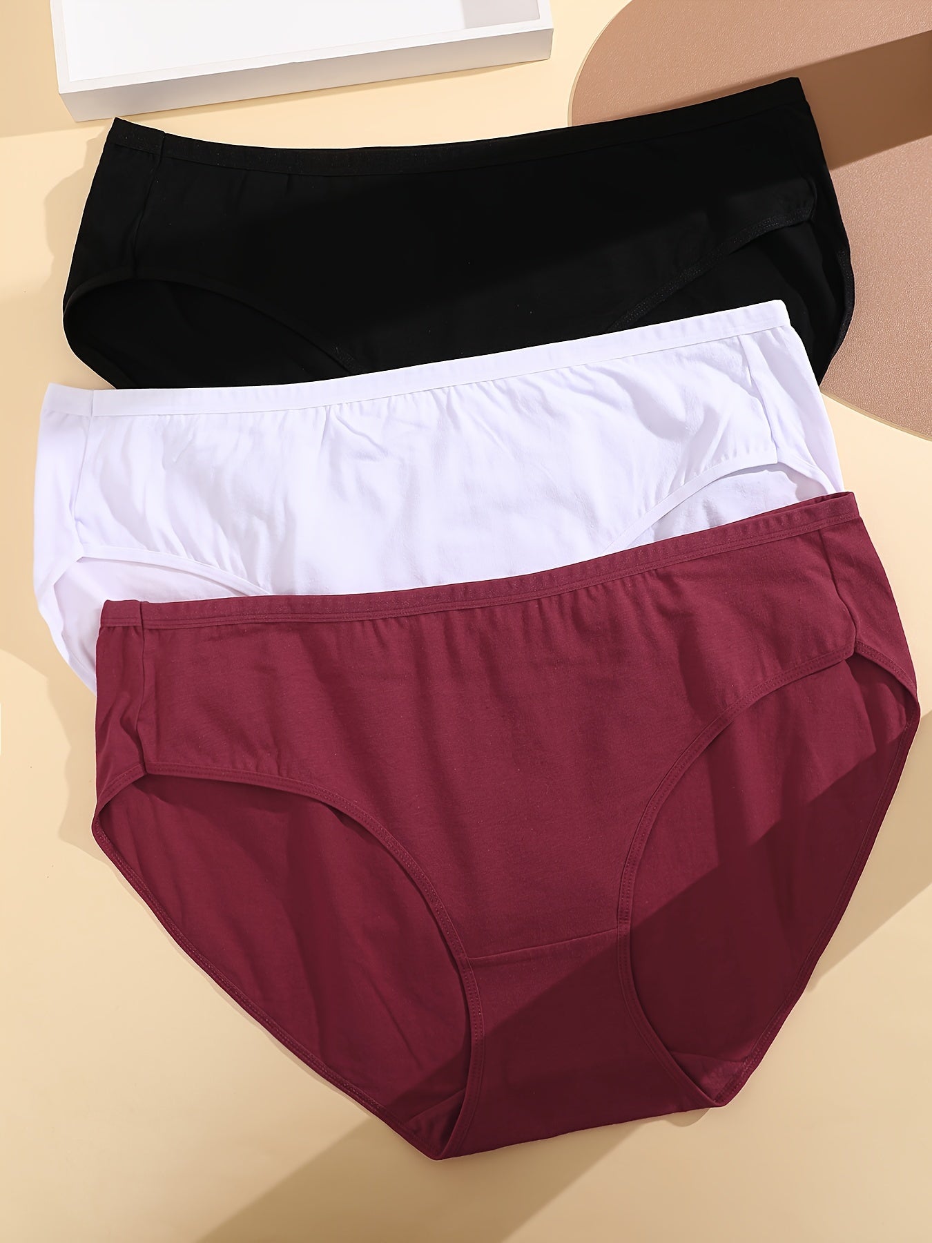 3 Pack Plus Size Basic Panties Set Women's Plus Breathable Solid Comfort Briefs